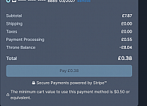 Payment Fees Should be 0 when using Throne Balance